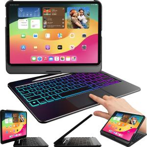 Snugg iPad Pro 12.9 Case with Keyboard (2022 6th Gen/2021 5th Gen) / iPad Air 13 Inch Case Keyboard - Backlit - 360 Degree Rotatable - Black