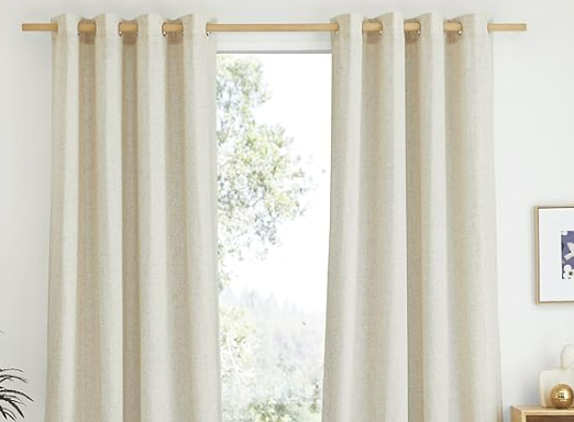 NICETOWN Natural Linen Curtains 84 inch Long 2 Panels Set, Grommet Top Thick Linen Burlap Semi Sheer Vertical Drapes Privacy Assured with Light Filtering for Bedroom/Living Room, W55 x L84