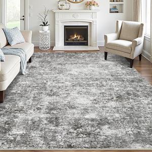 Area Rugs for Living Room: 9x12 Washable Neutral Abstract Rug for Bedroom Large Soft Modern Dining Room Rugs Indoor Floor Low Pile Carpet for Home Office Nursery - Grey