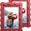 4x6 Wavy Picture Frame With Mat For 3.5x5, Wavy Edge Wooden Picture Frame with Real Glass - Wall Mount and Tabletop Display, Red, 2 Pack