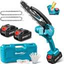 Seesii Mini Chainsaw 8-inch, Mini Chainsaw Cordless Tool Set, Battery Chainsaw with 2x 4.0Ah Batteries, Handheld Electric Power Chain Saw with Oiler, Safety Lock for Tree Trimming,Wood Cutting (Light Blue)