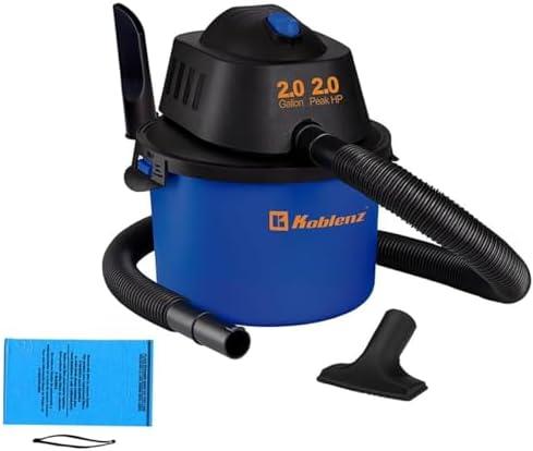 Koblenz WD-2L Portable Wet Dry Vacuum, 2-Gallon 2 PHP Suction Plus Blower Vacuum Cleaner for Liquids, Dust, Pet Hairs, 10' Reach, Ideal for Home, Car, Garage, Shop, Accessories Included, Blue/Black