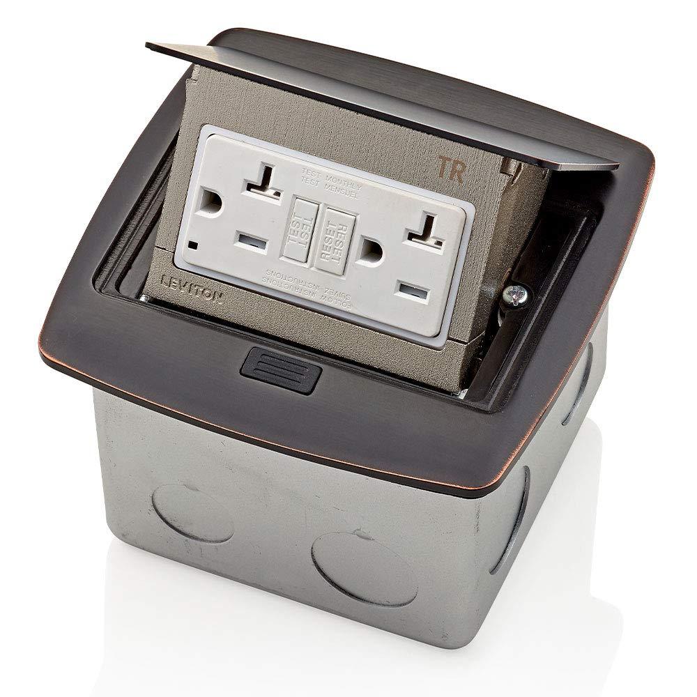 Leviton Pop-Up Floor Box with 20 Amp, Tamper-Resistant Self-Test GFCI Outlet, Bronze, PFGF2-BZ