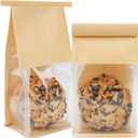 50 Pack Cookie Packaging Bags, 3.9x3.1x8.2 Inches Small Bakery Bags with Window Tin Tie Tab Lock Resealable Paper Treat Bag for Baked Goods Gift Giving and Bake Sale