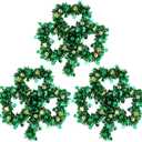 3 Pcs St. Patrick's Day Shamrock Tinsel Wreath 15.4" Large Irish Green Gold Lucky Clover Garland with Decorative Balls Thick Tinsel Hanging Decor for Front Door Outdoor Home Wall Window