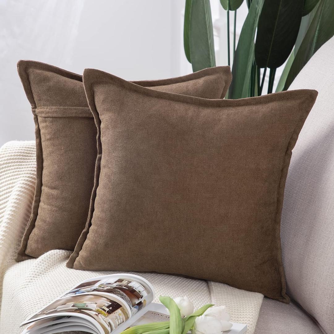 MADIZZ Set of 2 Short Chenille Throw Pillow Covers 26x26 Inch Brown Soft Decorative Cushion Cover for Sofa Bedroom Pillow Shell
