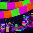 Mega-L Glow in The Dark Party Supplies, 4 Pack Foil Fringe Garland Birthday Party Decorations 9.8 ft Fluorescent Macaron Orange, Yellow and Fuchsia Metallic Tinsel Banner, Photo Booth Prop Table Skirt