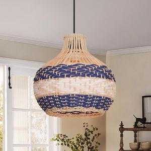 9.8" Rattan Woven Pendant Light, Adjustable Coastal Lamp Shade, Farmhouse Small Chandelier Vintage Hanging Lighting Fixture for Kitchen Island Bedroom Dining Living Room
