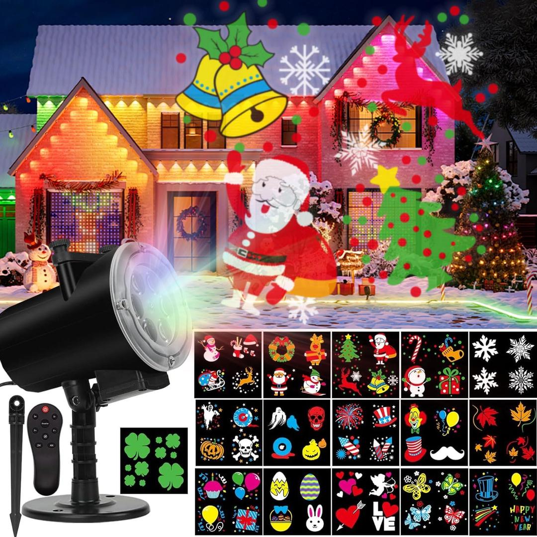 Christmas Holiday Projector Lights Outdoor,FLEVO LED Halloween Projector Lights,16 HD Slides Decorative with Remote Control,IP65 Waterproof for Halloween Xmas Party Garden Landscape Decoration
