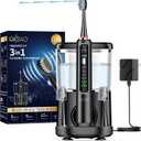 Electric Toothbrush with Water Flosser Combo, 3-in-1 Sonic Flossing Toothbrush and Dental Water Flosser for Teeth Cleaning, Gum Care, Braces, Bridges, Adults, 5 Brush Modes, 500ML, Black