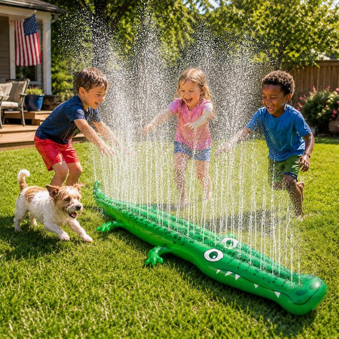 96" x 13" Extra Large Sprinkler for Kids,Outdoor Inflatable Crocodile Sprinkler Toddler Water Toy for Yard,Durable Summer Outside Splashing Water Spray Fun Toys for Lawn Garden Backyard, 98 in