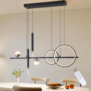 Modern LED Pendant Lights, Dimmable 39in Linear Wave LED Chandelier Lighting, Black & Gold Dining Room Hanging Light Fixtures Kitchen Island Globe Pendant Light for Dining Table (2704lm)
