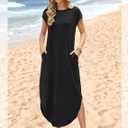 WIHOLL Summer Dresses Cap Sleeve Crewneck Maxi Long Casual Dress with Pockets Beach Vacation Sundresses 2026 Trendy
