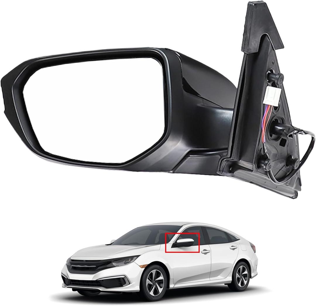 3 Pins Left Driver Side Door Mirror Black Compatible with 2016-2021 Honda Civic LX SE Sport with Power Mirror Manual Folding Non-Heat Match Replaces 76258-TBA-A02ZA HO1320283
