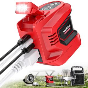 Real 200W Power Inverter Compatible with Milwaukee 18V, VoLtTech Battery Inverter 18V to 110V-120V, Phone Charger USB Charger Adapter Power Adapter with 2 USB Ports, 1 Type-C & 1 AC Outlet(No Battery)