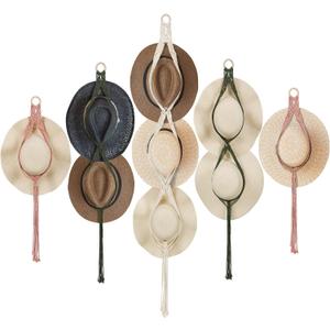 Maitys 5 Pcs Macrame Hat Hangers for Wall Cowboy Hat Holders Boho Wall Mount Hanging Rack Display Hand Weaving for Home Storage Western Decoration, 3 Sizes and Colors