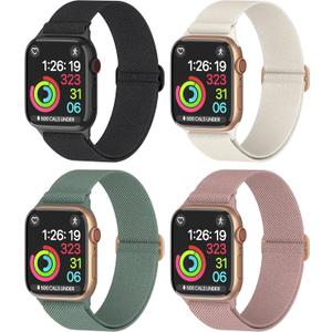 Nylon Apple Watch Bands Unisex - iWatch 1/2/3/4/5/6/7/8/9/SE/Ultra 2 Bands for 38mm/40mm/41mm/42mm/44mm/45mm/49mm - Variety Multipack 1-8 (Pack R: Black, Starlight, Pine Needle Green, Pink Sand)