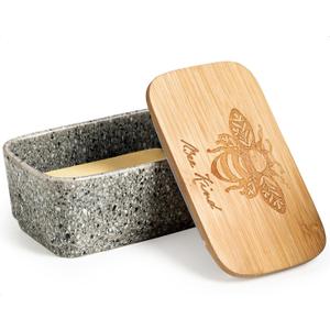 YHOJOY Ceramic Butter Dish with Lid, Covered Butter Dish for Countertop and Refrigerator, Large Butter Keeper Holder with Airtight Seal, HoneyBee Kitchen Decor, Gray (Gray algae tone)