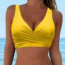 Women's Underwire Bikini Tops Push Up Criss Cross Swim Top Swimsuit Sexy V Neck Bathing Suit Top Only(Yellow,L)
