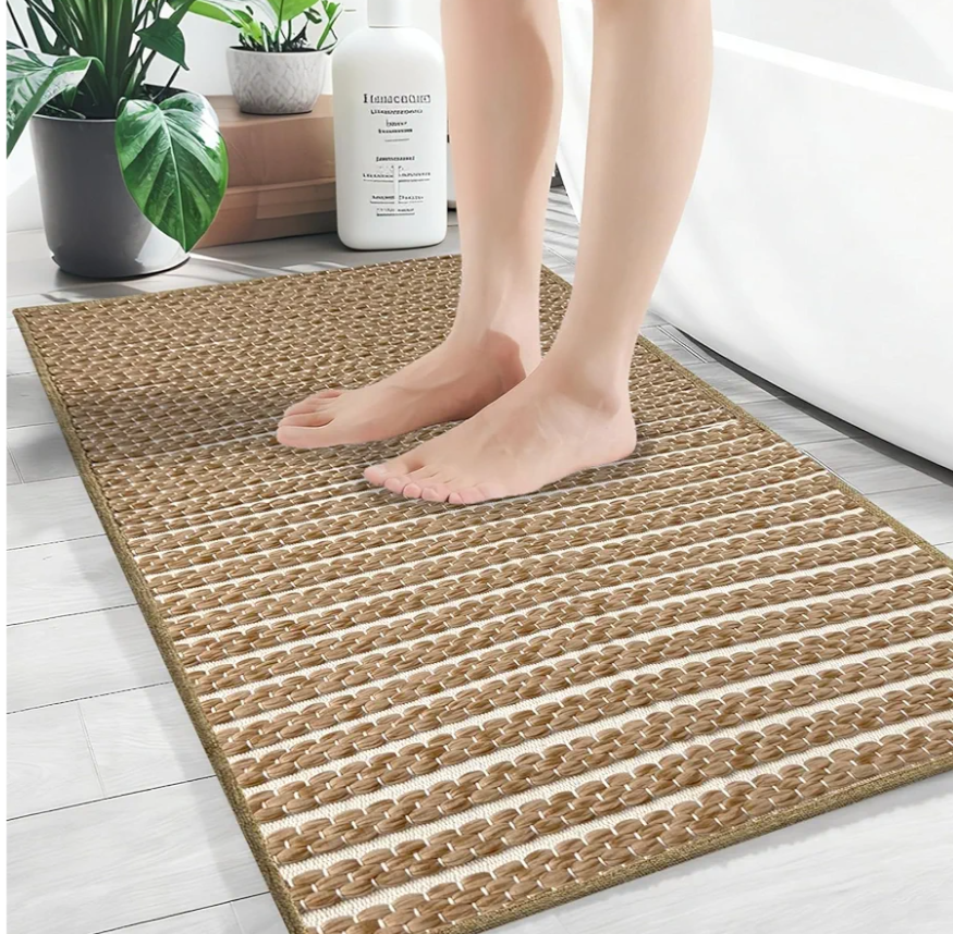 Small Bathroom Rugs,18"x30" Non Slip Brown Braided Bath Mat for Bathroom Floor,Washable Luxury Bath Rug for Tub Soft Boho Absorbent Shower Mat