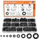 HELIFOUNER 360 Pieces 9 Sizes Internal Tooth Star Lock Washers, Quick Speed Locking Washers, Push Nuts, Speed Clips Retaining Clips Fasteners Assortment Kit