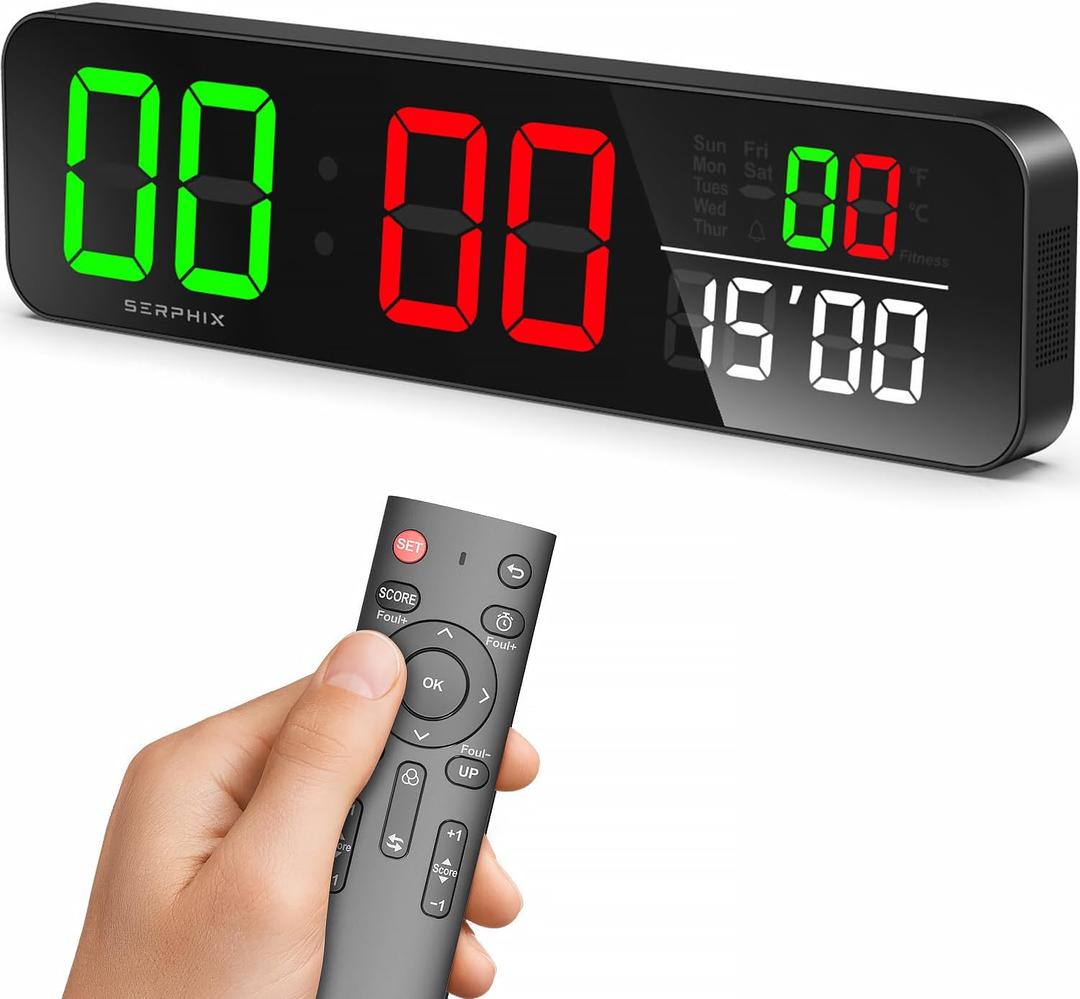 15.2" Digital Scoreboard Clock with Countdown Timer, Variable LED Color, Tabletop Electronic Scoreboard with Remote, Score Keeper for Games/Corn Hole/Volleyball/Table Tennis Sports