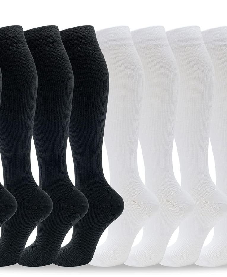 fenglaoda 6 Pairs Compression Socks for Men & Women 20-30 mmHg Knee High Nurse Pregnant Running Medical and Travel Athletic S/M