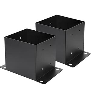 6X 6 Post Base 2 PCS,Inner Size 5.6"x5.6"Deck Post Base,Heavy Duty Metal Black Powder Coated Post Brackets,for Pavilion Deck Railing Support Deck Base Plate, Support Bolt Down (2PCS) Pack 1