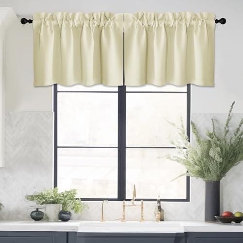 NICETOWN Farmhouse Kitchen Valance for Windows, Rod Pocket Thermal Insulated Short Valance Curtain for Living Room Laundry Country Rustic Cafe Curtains, 42" x 16", 2 Panels, Beige