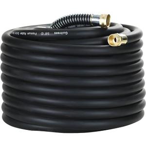 Guitrees 100FT 5/8 Heavy Duty Rubber Garden Hose - 300psi Working, 1000psi Burst - Hot/Cold Water - Five-Layered Braiding for Durability - Versatile for Gardening, Agriculture, Construction(Black)
