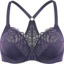 MELENECA Women's Racerback Front Closure Full Coverage Unlined Plus Size Underwire Bra (38D, Purple)