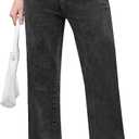 Dimur Jeans for Women Trendy High Waisted Straight Jeans Loose Wide Leg Stretchy Denim Pants with Pockets 2025 Fashion (Small, Black)