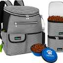 PetAmi Dog Travel Bag Backpack, Airline Approved Dog Bags for Traveling, Puppy Diaper Bag Supplies, Pet Camping Essentials Hiking Accessories Gift, Food Container, Collapsible Bowls, Stripe Black (13 x 8 x 16 inches (L W H))