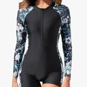 Womens Rash Guard Long Sleeve One Piece Swimsuits Zipper Front with Boy Shorts Swim Shirt Uv Protection UPF 50, Size S