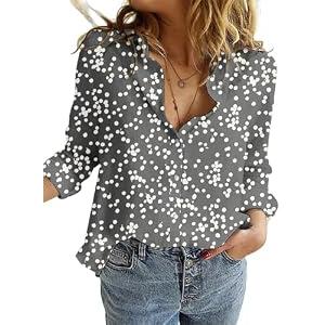 Dokotoo Women's Casual V Neck Alicia Floral Print Roll Up Long Sleeve Chiffon Button Down Blouses Bohemian Top Shirts, 2XL