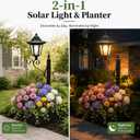 2-in-1 Solar Lamp & Flower Pot, Wall Mount/Freestanding, 3000K Warm White Light, IP65 Waterproof, Outdoor Decor for Yard, Garden, Patio, Porch, Pathway, Fits Real & Fake Flowers