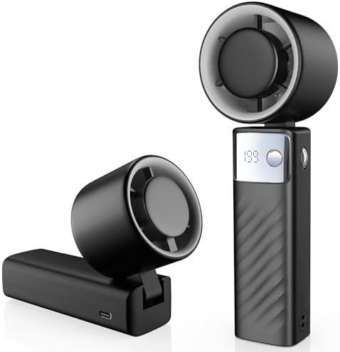 YOSHENMO Portable Handheld Turbo Fan - Foldable Mini Fan with Air Turbo Tech, 1-199 Speed Adjustment, 20H Runtime, LED Display, Battery-Powered for Indoor/Outdoor Use, Dark Black