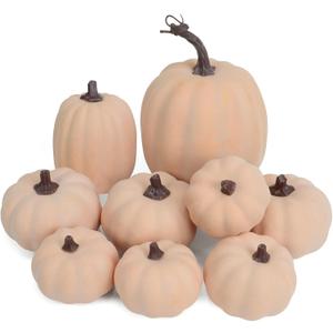 9PCS Fall Pumpkin Decor - Plastic Artificial Fake Pumpkins Used for Home Party Outdoor Decor and Thanksgiving Decorations(Pink)