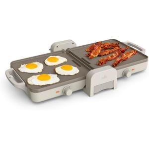 Bella 10"x 20" Ceramic Fold-n-Store Dual Temp Griddle, Fits-anywhere Kitchenware, EverGood Ceramic Nonstick Coating, 2 Temperature Zones up to 400F, Dishwasher Safe Drip Tray, 1500 Watt, Oatmilk