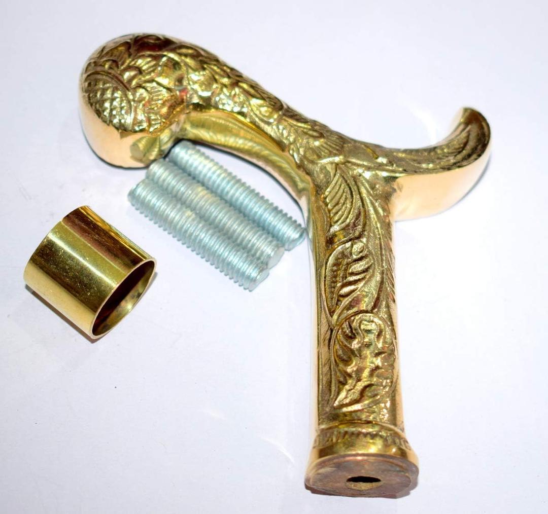 Vintage Designer Brass Head Handle Antique Victorian Cane Wooden Walking Stick