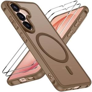 ivoler 3-in-1 Magnetic Case for Samsung Galaxy S26 5G 6.3'' with 2 Pack Screen Protector, [MagSafe Compatible] [Military Grade Drop Protection] Slim Translucent Shockproof Phone Cover- Light Brown