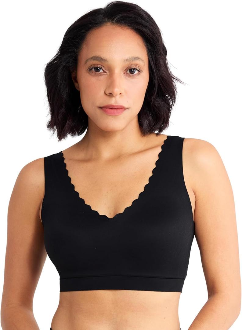 Floatley Cozy Scalloped Bra Comfort Wirefree Full Coverage Seamless Bra with Embedded Pad for Women (Medium, Black)