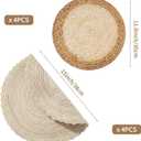 Handmade Round Boho Placemats Set of 4 | Natural Woven & Polyester Braided Combo Table Mats | 8-Piece Versatile Place Mats | Simple Rustic Farmhouse Style Dining Table Decor
