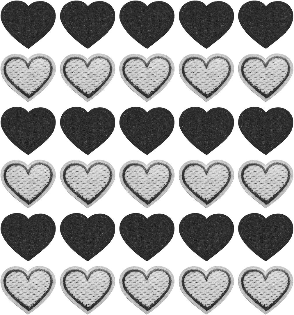 uxcell Heart Shaped Iron on Patches Embroidered Heart Patch Iron On Transfer Patches for Clothing Repair Backpack Shoes Decoration Black 30PCS 1.57"x1.37"