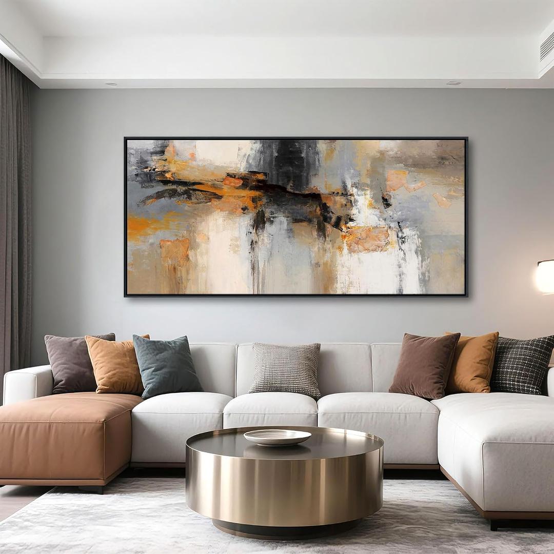 Abstract Wall Art - Large Canvas Wall Art for Living Room, Bedroom, Office - Framed Modern Wall Decor in Gray and Yellow - Artwork Paintings & Pictures, 40"L x 20"W
