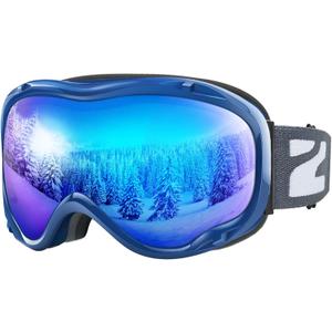 ZIONOR Lagopus B1 Ski Goggles OTG Anti fog Snow Goggles UV Protection Snowboard Goggles for Men Women Adult Youth (One Size, A4-vlt 11% Blue Frame Mirrored Blue Lens)