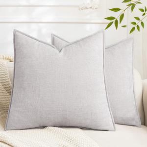 Set of 2 Soft Textured Decorative Throw Pillow Covers 18x18 Inch Cozy Farmhouse Cushion Cover Square Accent Pillow Cases for Bed Couch Sofa Living Room, Light Grey