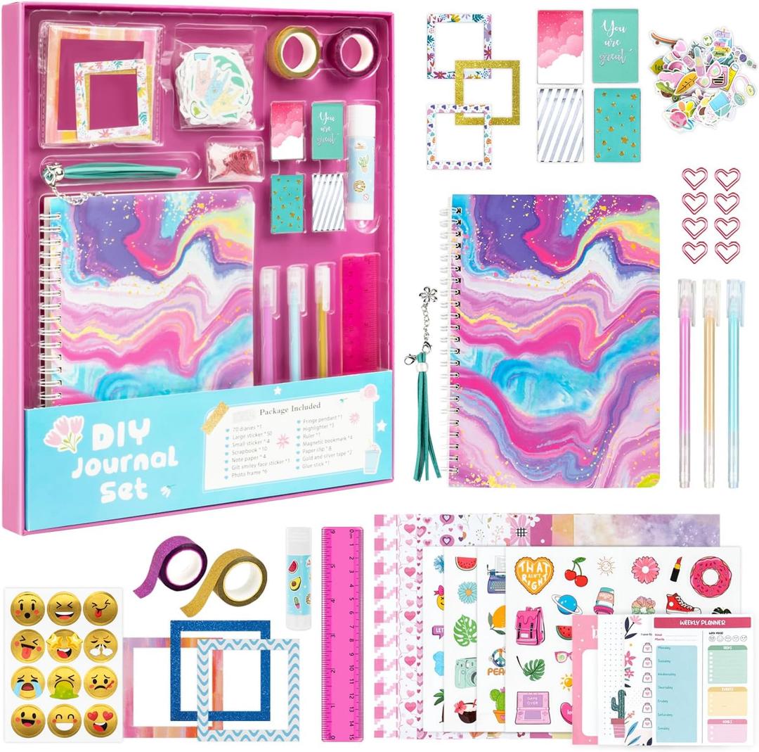 MOSA BEAR Journal Kit, Journal Set for Teenage Girls, Scrapbook & Diary Supplies Set, Stationary Set, 6 7 8 9 10 11 12 13 Year Old Girl Birthday Gift (pink) (one size, pink)