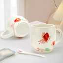 Cute Ceramic Coffee Mugs Gifts for Women Mom Grandma Mug Flower Tea Cup Set Butterfly Gift for Woman Ladies Her Valentine Birthday Mothers Day Unique Christmas Mug Gifts Cool Girly Fun Floral Teacup (Red)