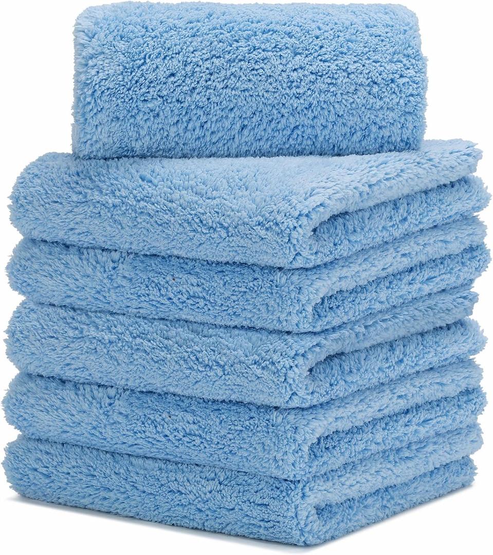 CARCAREZ Microfiber Towels for Cars, Car Drying Wash Detailing Buffing Polishing Towel with Plush Edgeless Microfiber Cloth, 450 GSM 16x16 in. Pack of 6 (Blue)